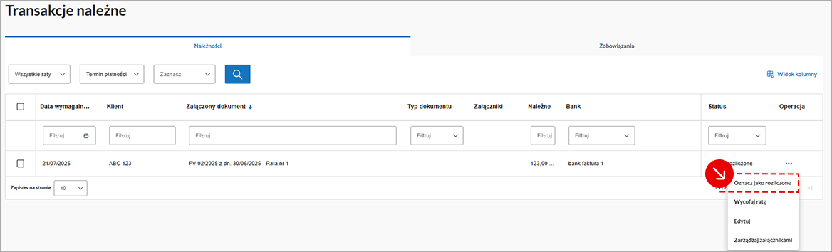 Menu wyboru roku podatkowego